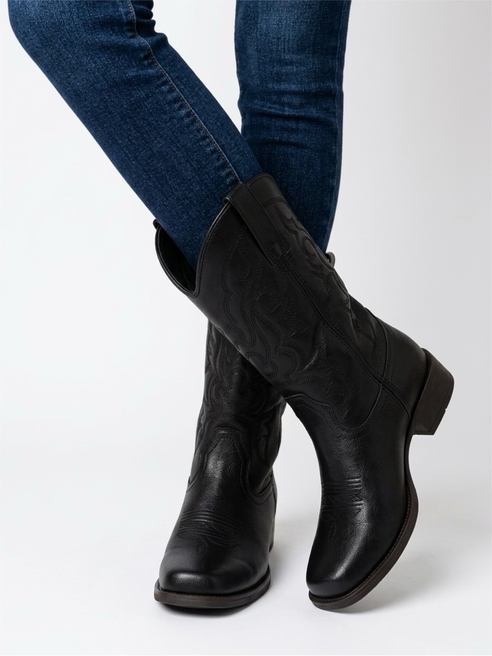 Athlefit Women's Black Western Mid-Calf Boots